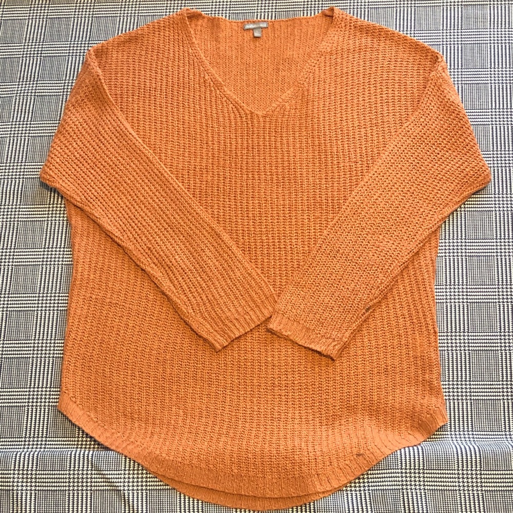 Charlotte Russe Long-Sleeve Orange V-Neck Knit Sweater